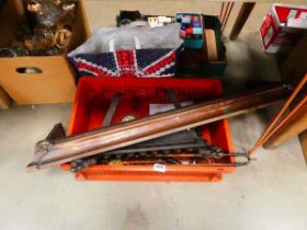 Quantity of fire irons inc. fender, fire front, candle snuffer, toasting forks and tongs