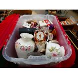 2 boxes of commemorative ware, Royal Worcester and other figures plus glassware and household goods