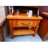 Modern oak lamp table with drawer and shelf under