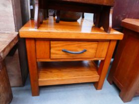 Modern oak lamp table with drawer and shelf under