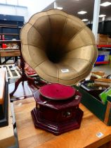 HMV wind up gramophone with horn