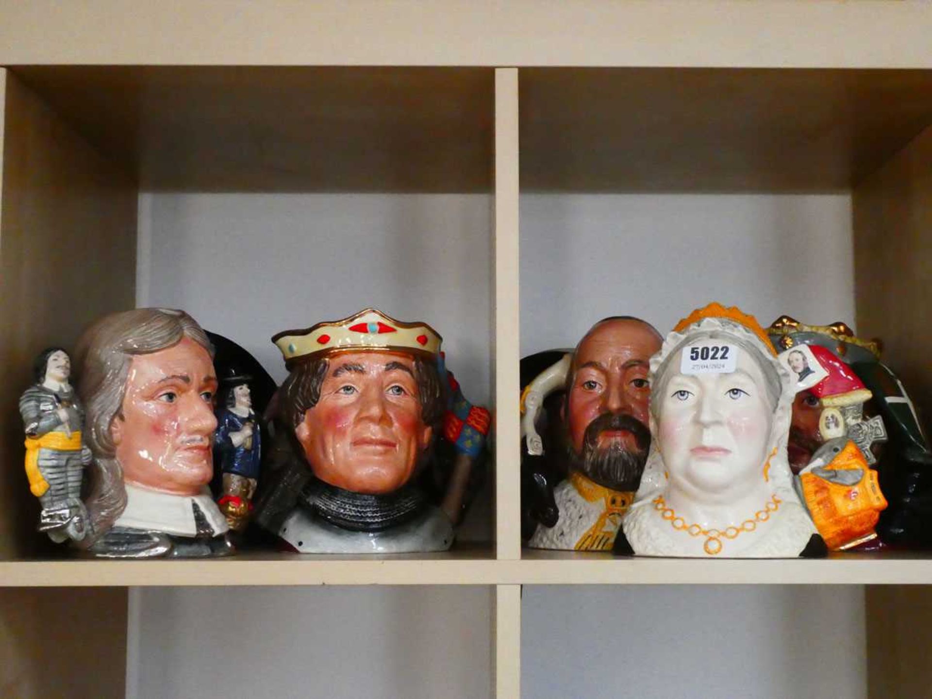 Various large Character Jugs depicting Kings and Queens of Britain, to include Queen Victoria,