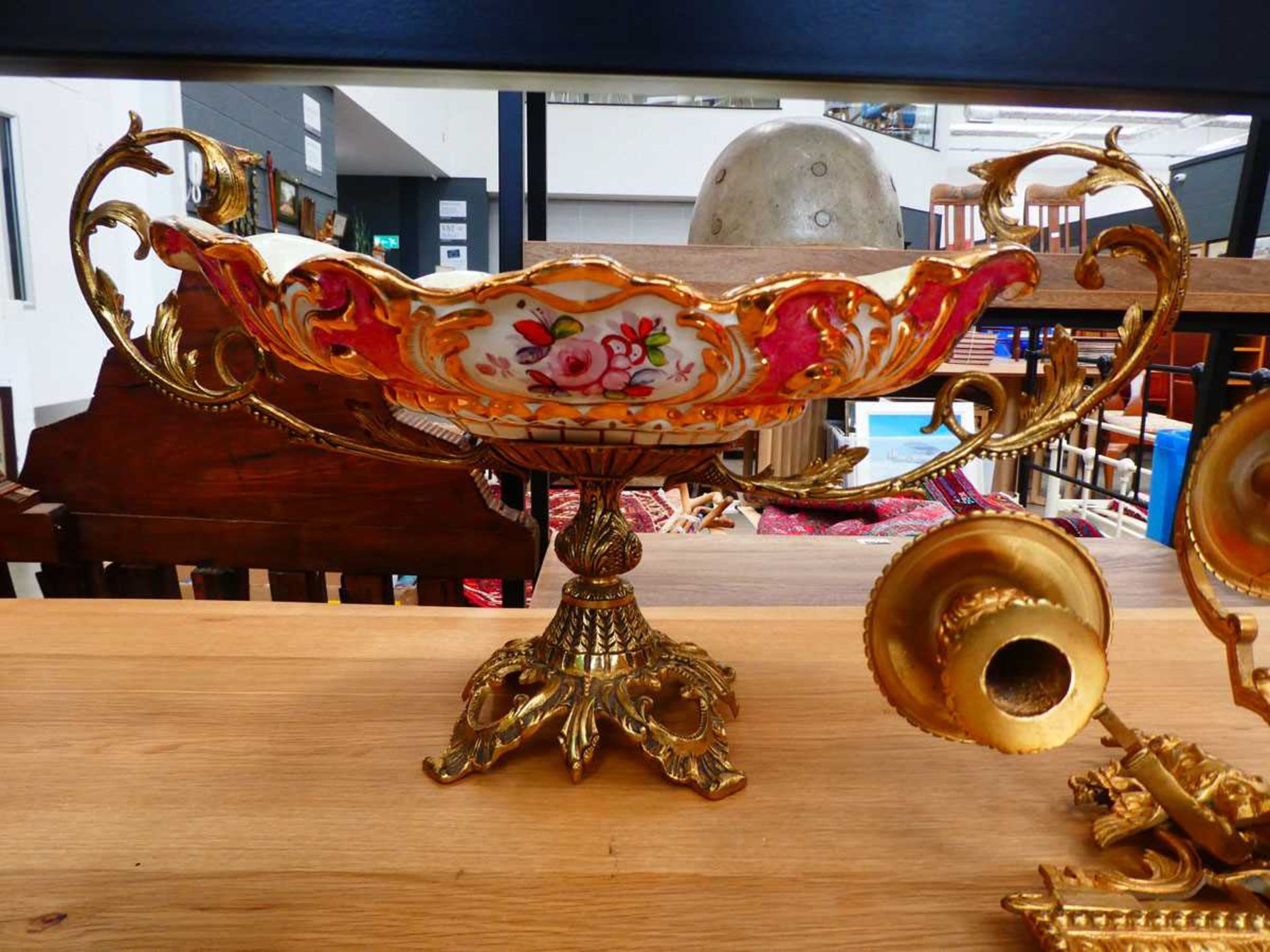 Floral patterned and brass finished table centrepiece