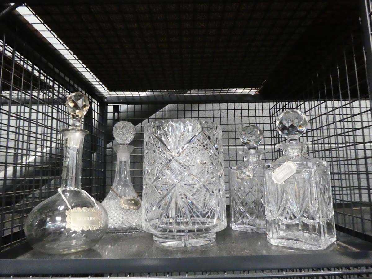 4 x decanters and a large glass bowl