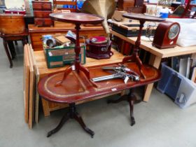 Reproduction coffee table plus a pair of tripod wine tables