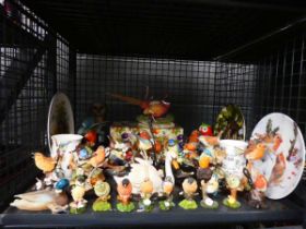 Cage of ornamental birds plus collectors plates