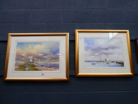 2 x coastal watercolours with yachts