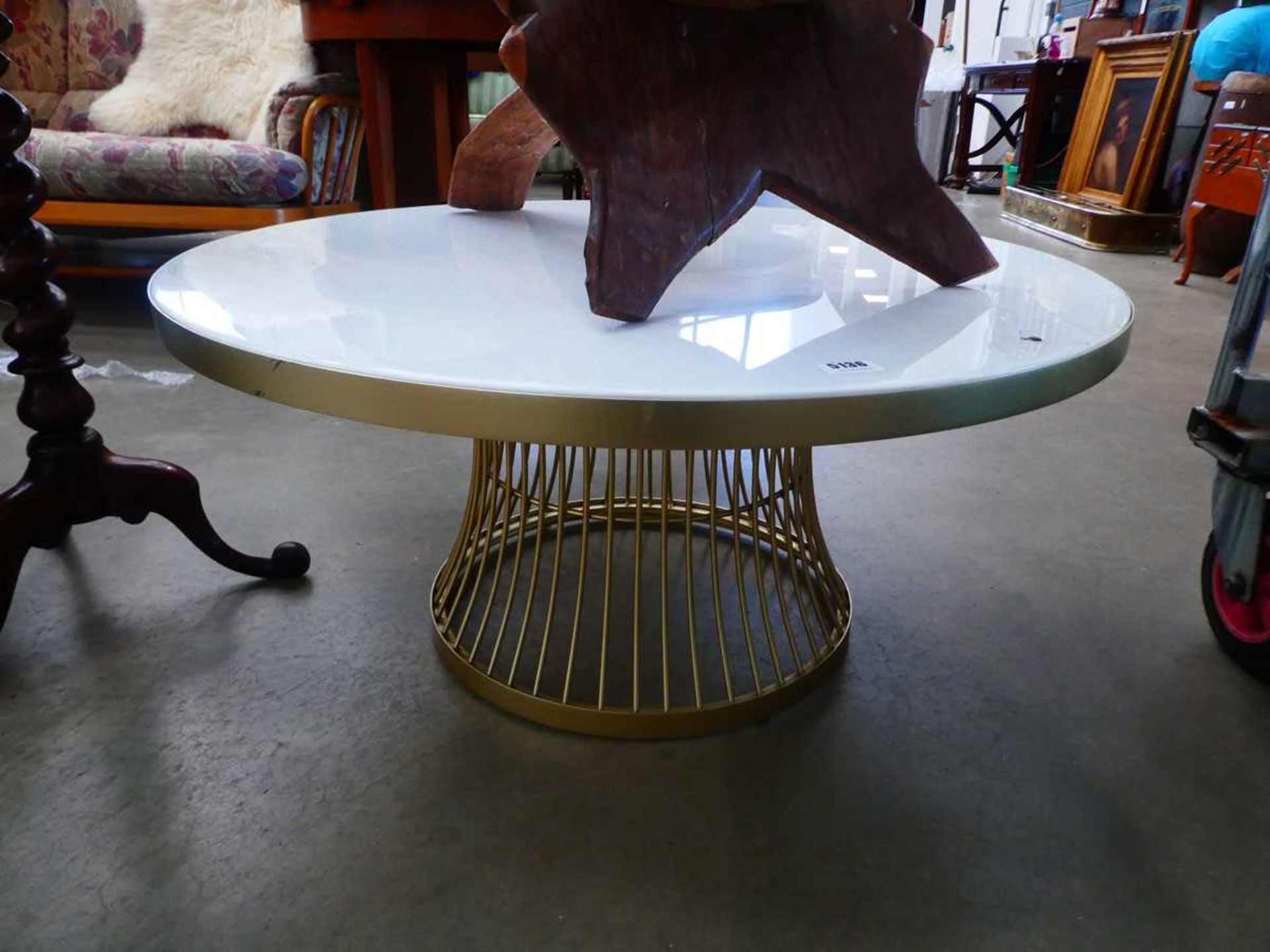 Metal and faux marble circular coffee table