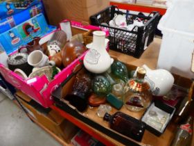 2 x boxes containing glass bottles, inhaler plus a soda syphon, jug jelly mould, cribbage board