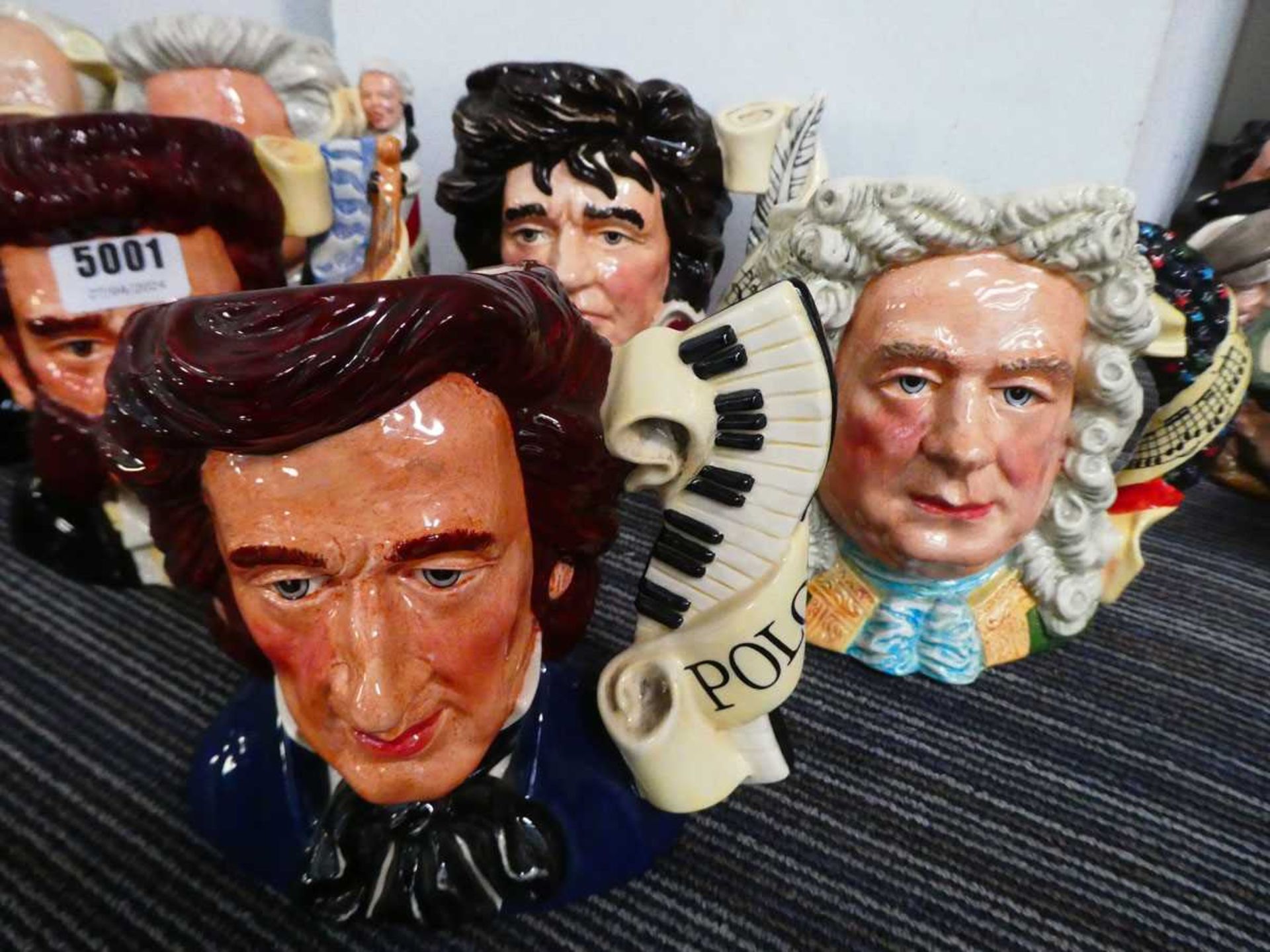 Eight character jugs depicting various composers, to include Chopin, Strauss, Tchaikovsky, Mozart - Image 2 of 3