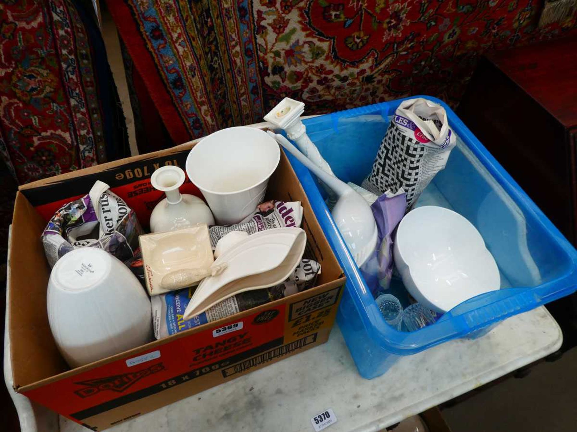 4 x boxes containing Wedgwood and other china to include ornaments, vases, candlesticks, plus sherry