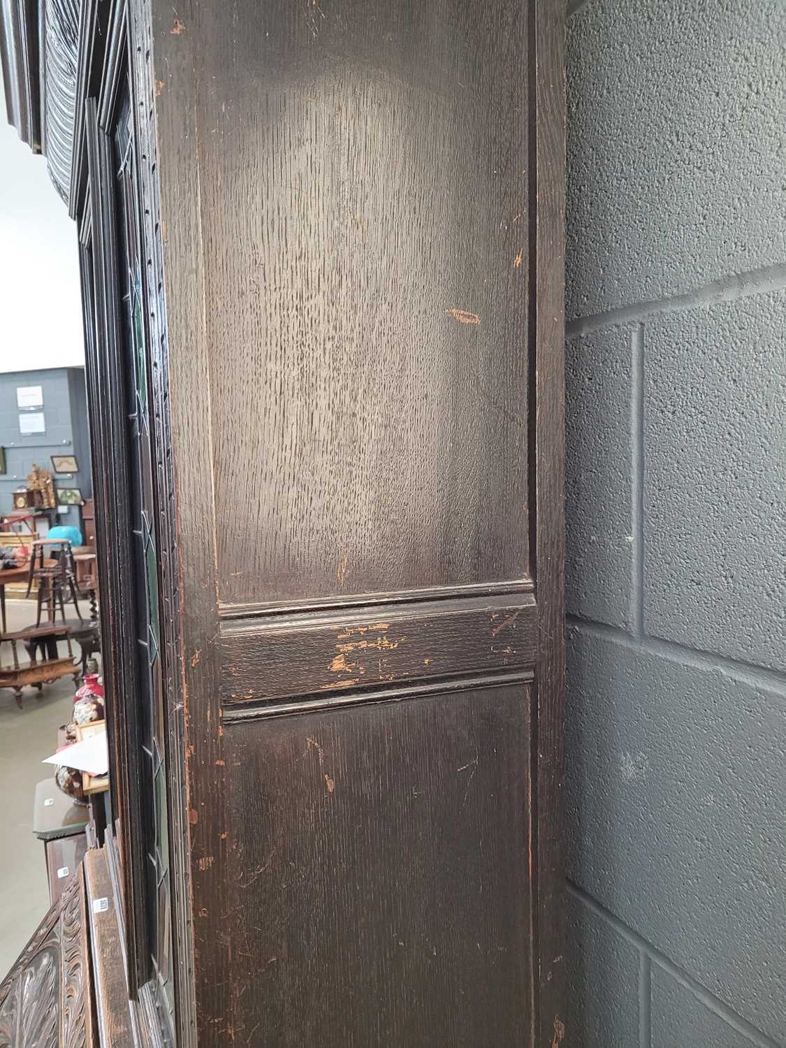 Heavily carved oak bureau bookcase with glazed and leaded door panels Approx. dimensions: depth 20 - Image 9 of 9