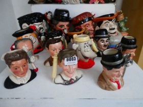 15 various sized character jugs depicting Comic figures to include Carry On characters, Charlie