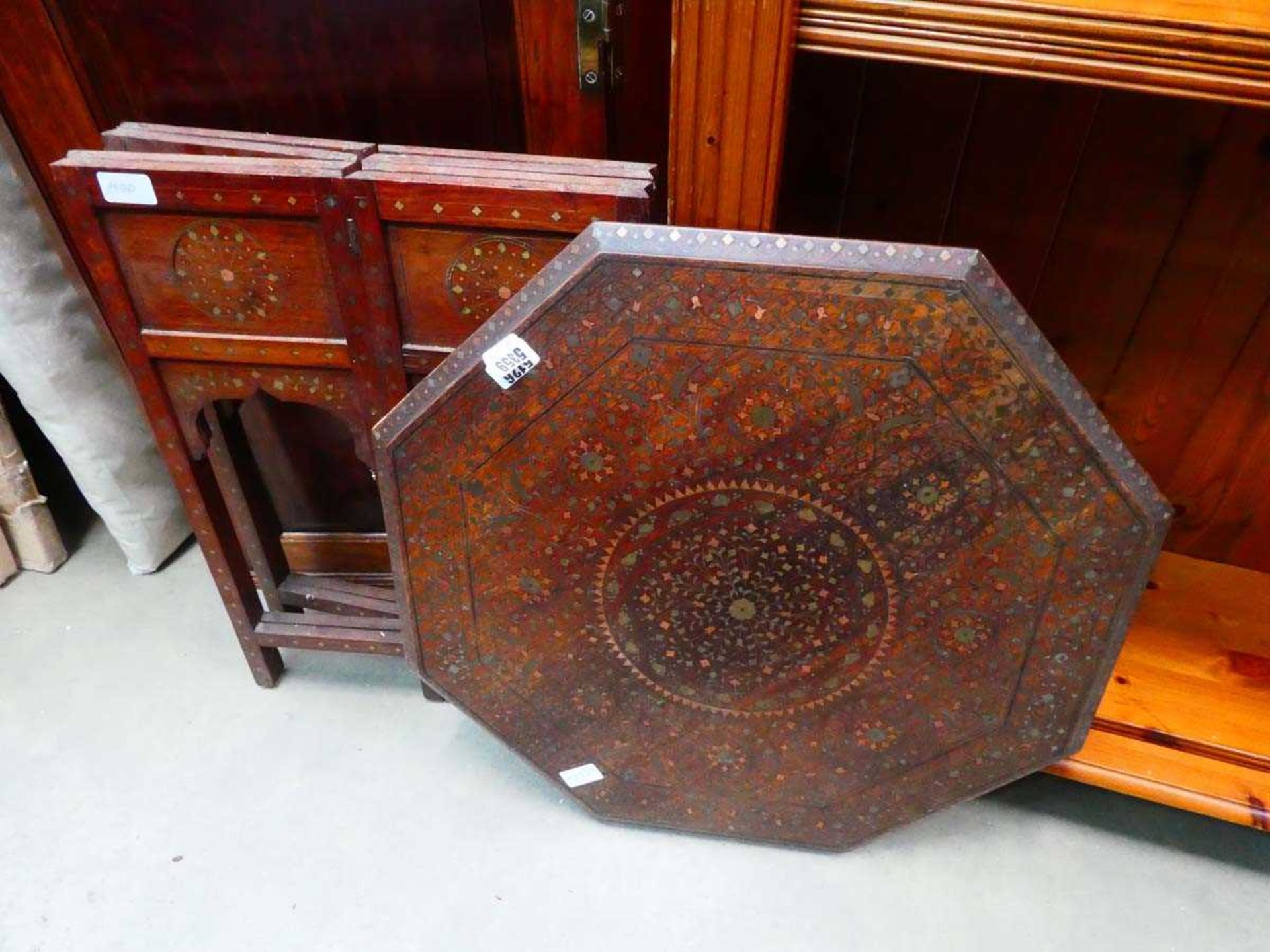 Inlaid Indian octagonal side table with folding base