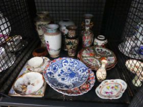 Cage of Cantonese and Imari china plus export crockery and blue and white dish No major chips or