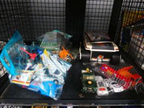 Cage containing play worn diecast and other toys