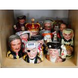 12 small character jugs to include Lord Nelson, Joint Lord Nelson and Lady Hamilton, Elizabeth I