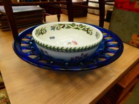Portmeirion bowl plus a blue glass fruit bowl