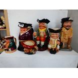 6 various sized Character Jugs, to include kneeling Francis Drake, the Huntsman etc.