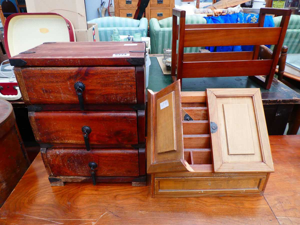 Jali three drawer collector's cabinet plus an Edwardian stationery box