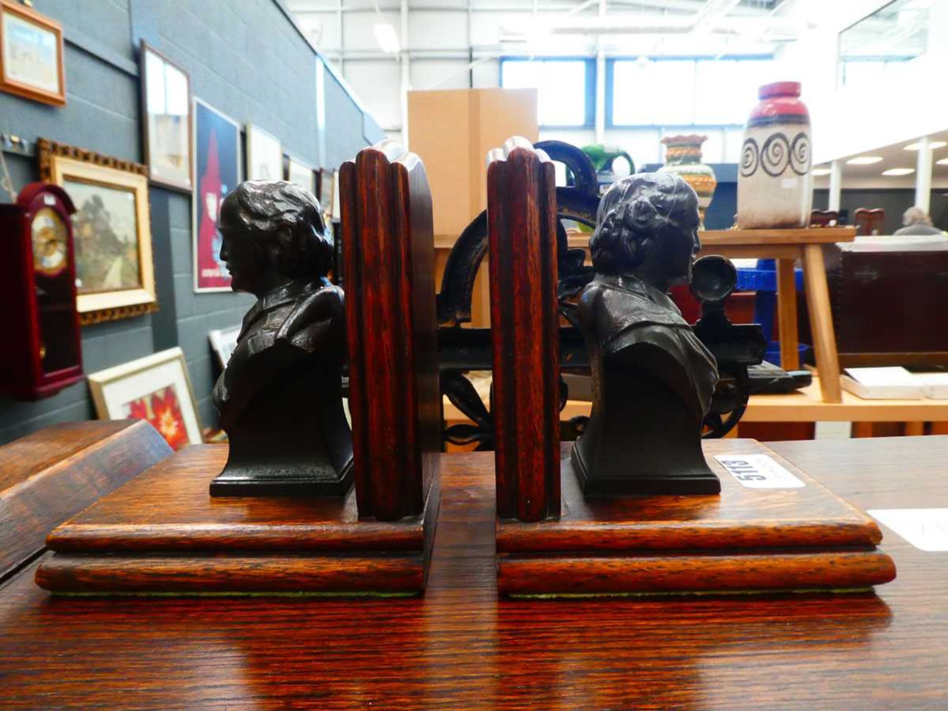 Pair of Shakespeare themed oak bookends
