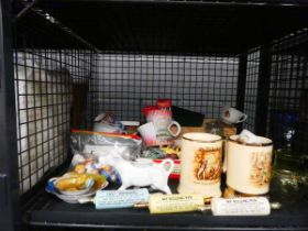 Cage containing cow creamer, ornamental rolling pins, children's toys and general china
