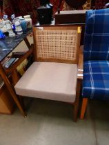 Beech armchair with cushion and wicker backrest
