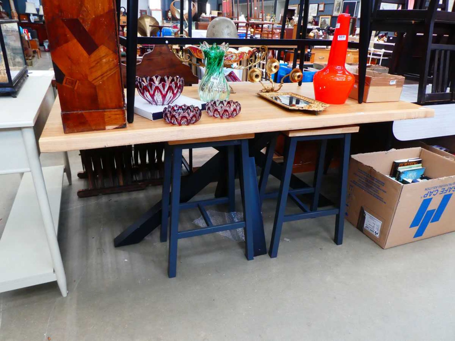 Oak finished dining table plus 2 chairs