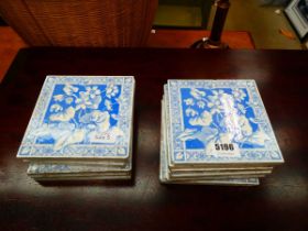 Quantity of Art Nouveau blue and white floral tiles