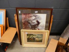 Quantity of horse racing related prints plus other rural picture and seascapes