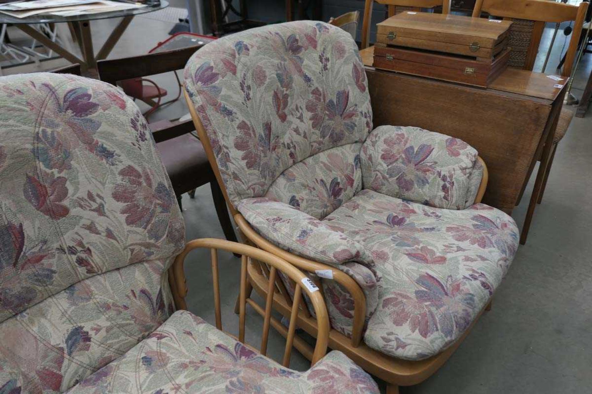 Ercol three seater stick back sofa plus a matching two seater and armchair - Image 3 of 3