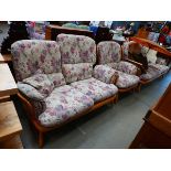 Ercol three seater stick back sofa plus a matching two seater and armchair