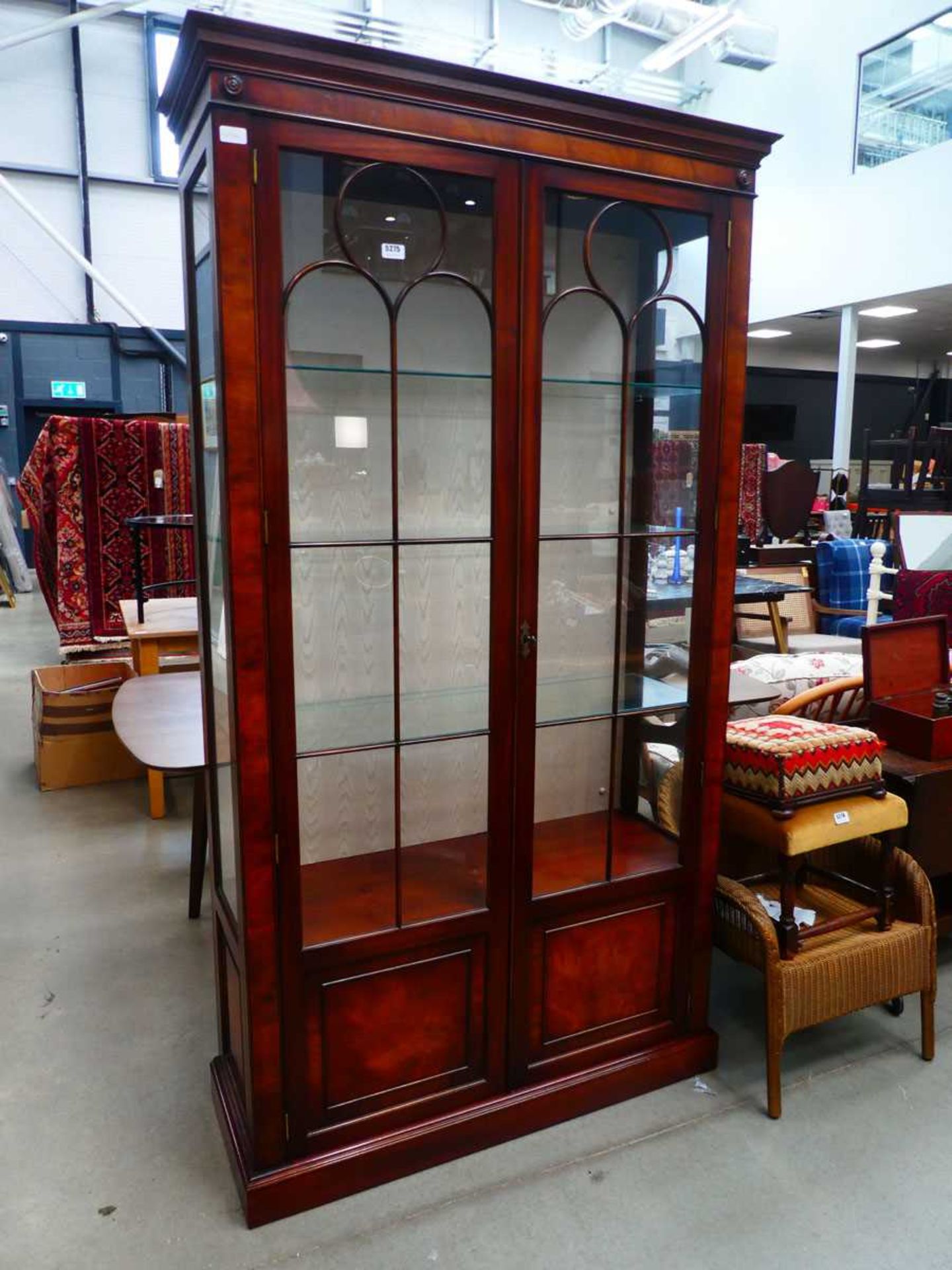 Reproduction mahogany glazed double door bookcase