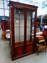 Reproduction mahogany glazed double door bookcase