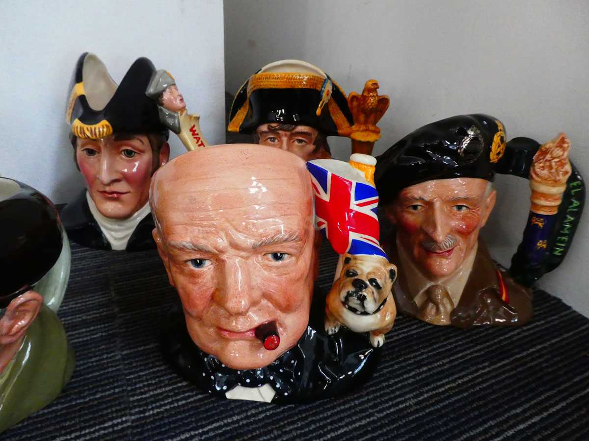 7 large Character Jugs depicting historical figures, to include Montgomery, Winston Churchill, - Image 3 of 3