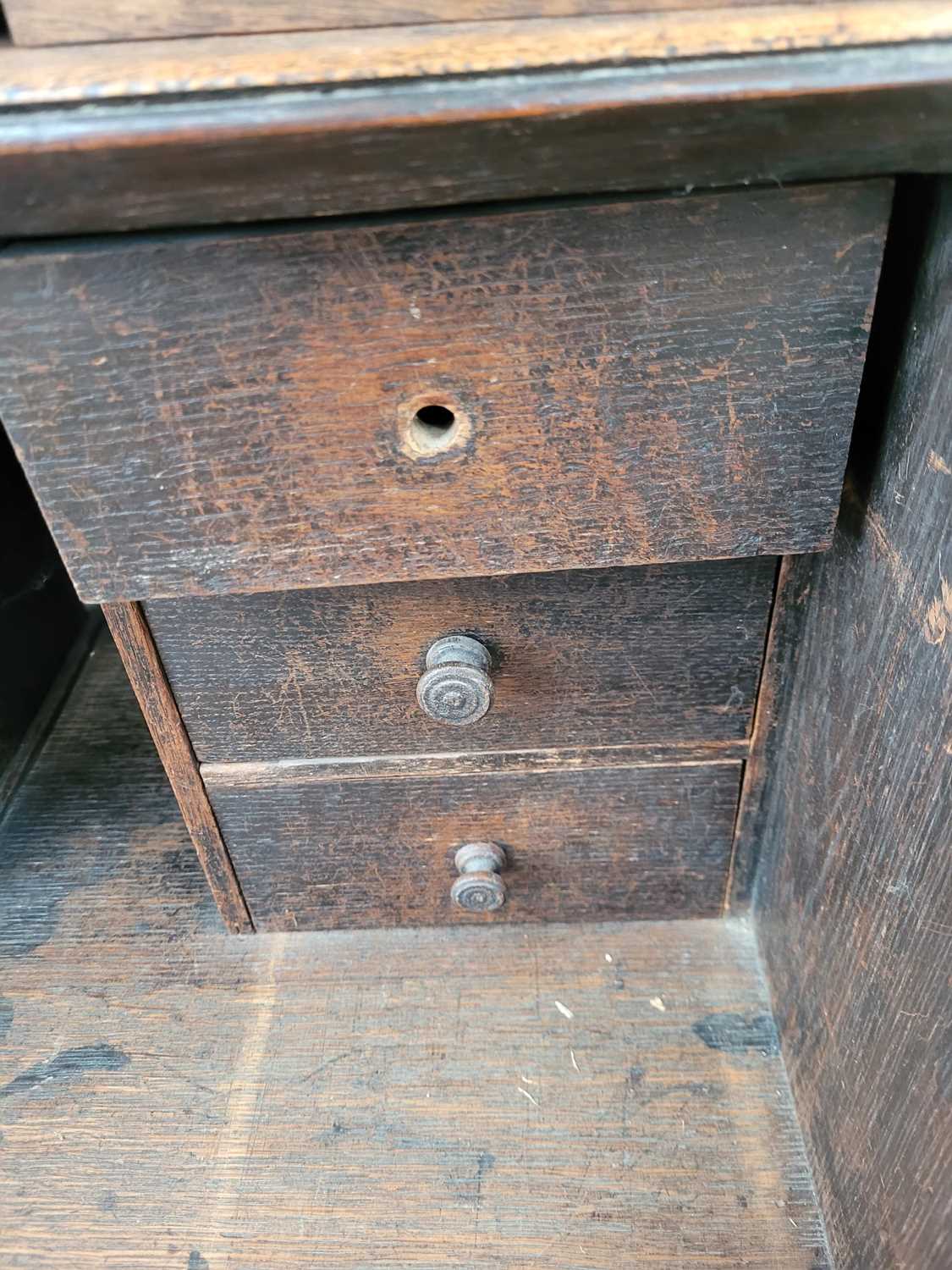 Heavily carved oak bureau bookcase with glazed and leaded door panels Approx. dimensions: depth 20 - Image 4 of 9