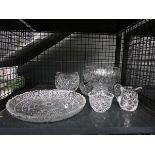 Cage containing glass fruit bowls plus a jug