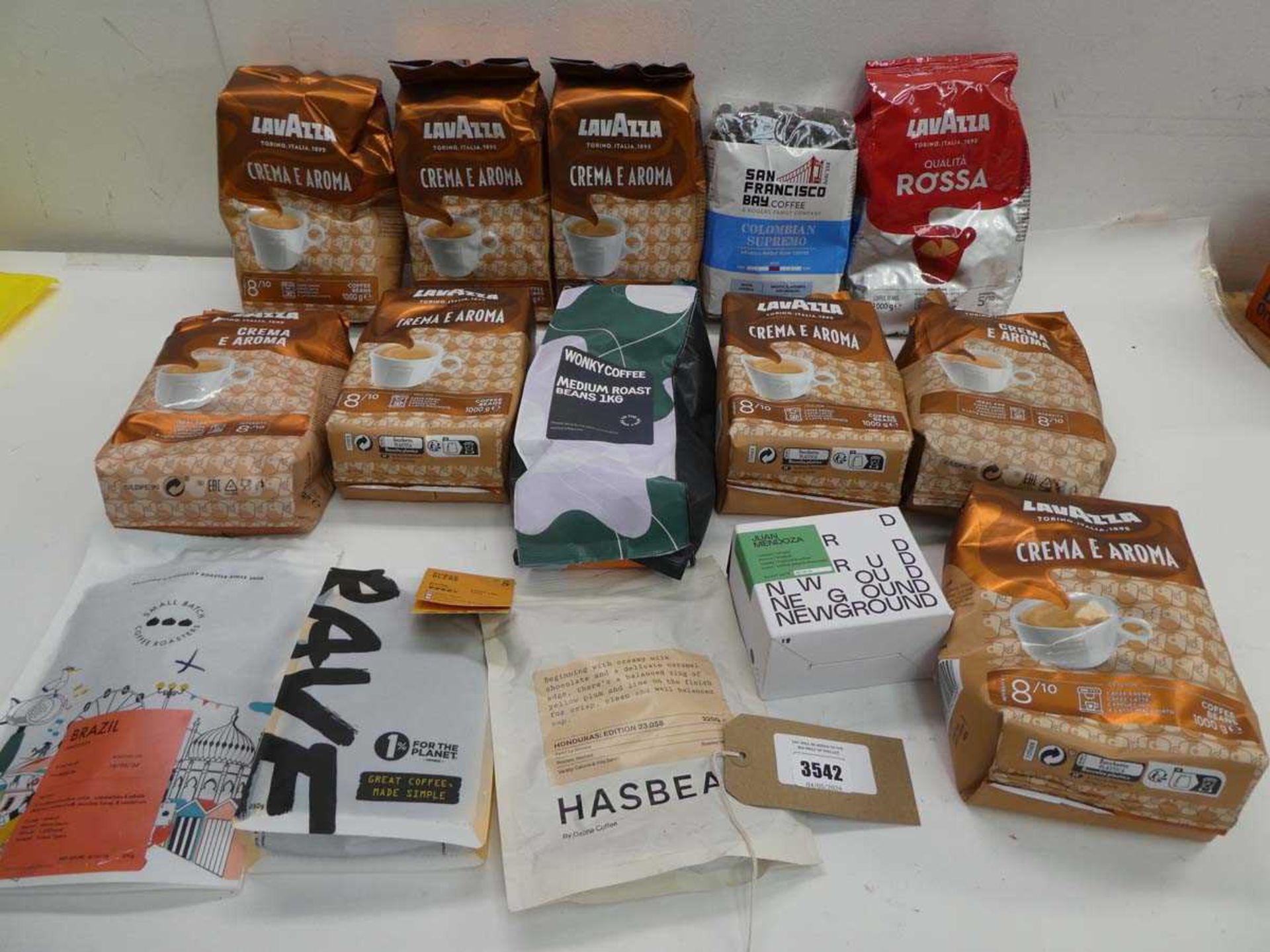 +VAT Selection of flavour coffee beans including Lavazza, Wonky Coffee, Rave etc