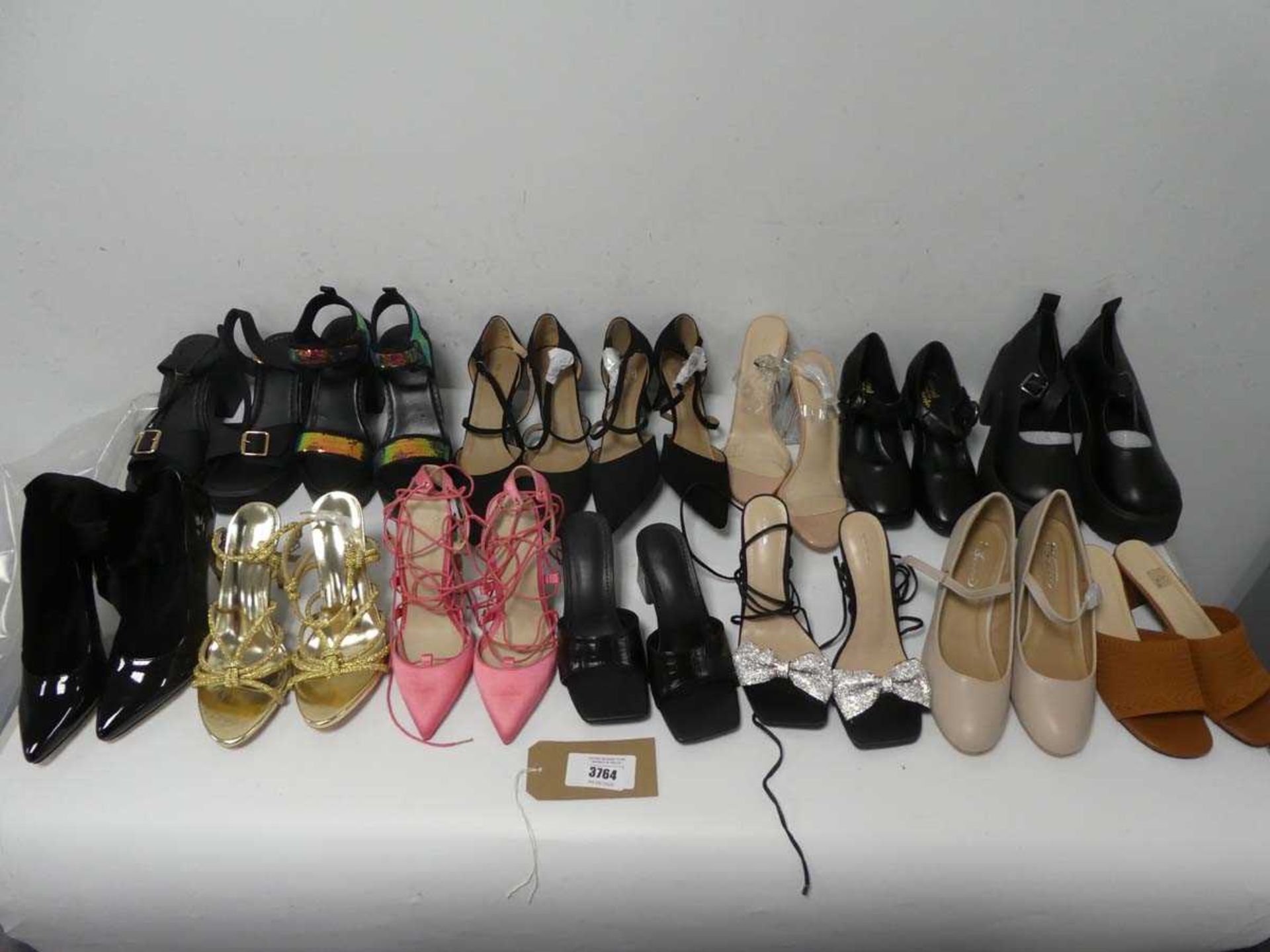 +VAT Bundle of ladies heels of various styles and sizes, includes- Pretty Little Thing + Asos
