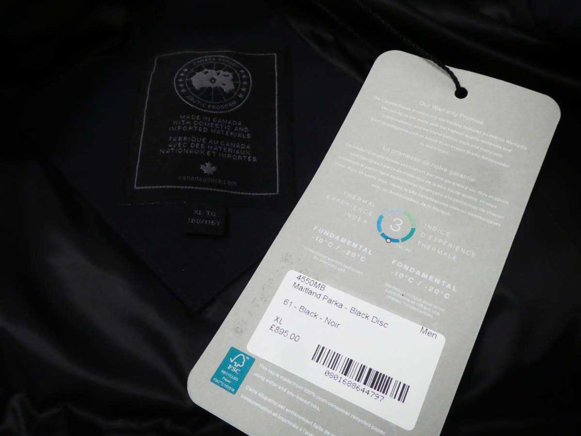 +VAT Canada Goose maitland parka in black disc size XL with garment bag (note- small white mark on - Image 3 of 4