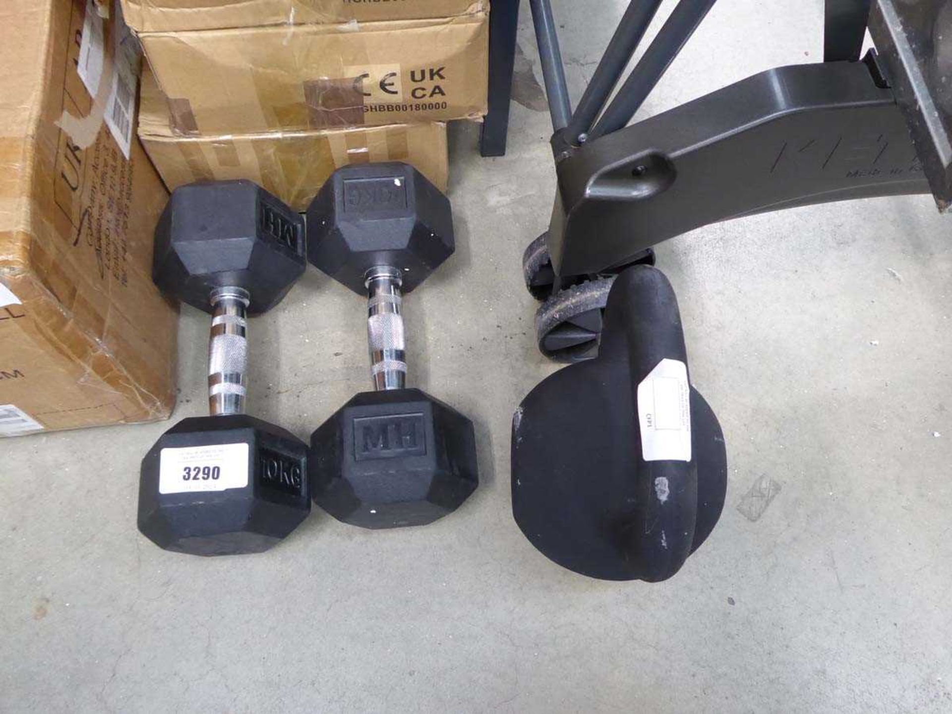 +VAT Pair of 10kg dumbbells and 24kg kettle bell