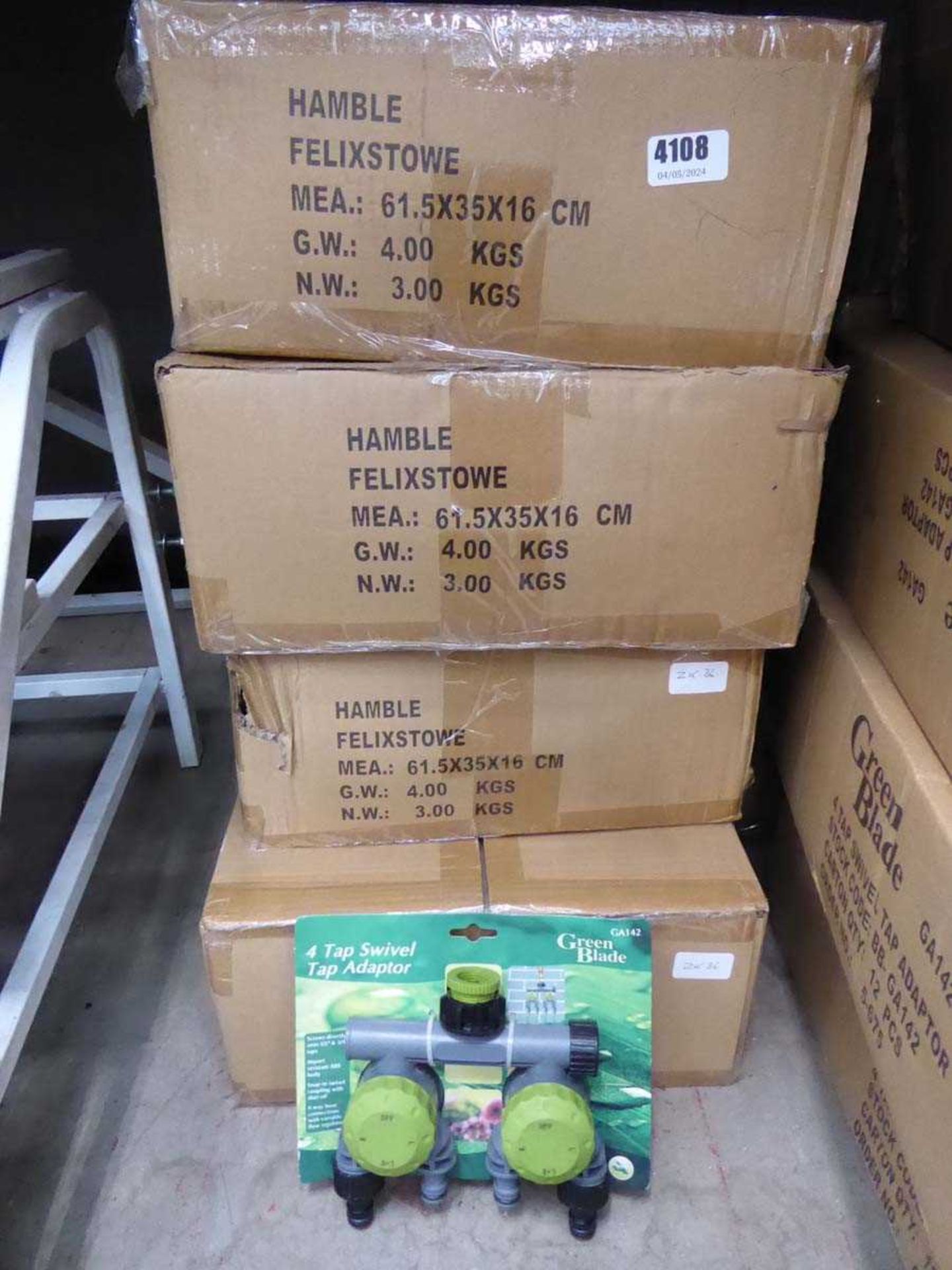 4 boxes of green blade swivel tap adaptors