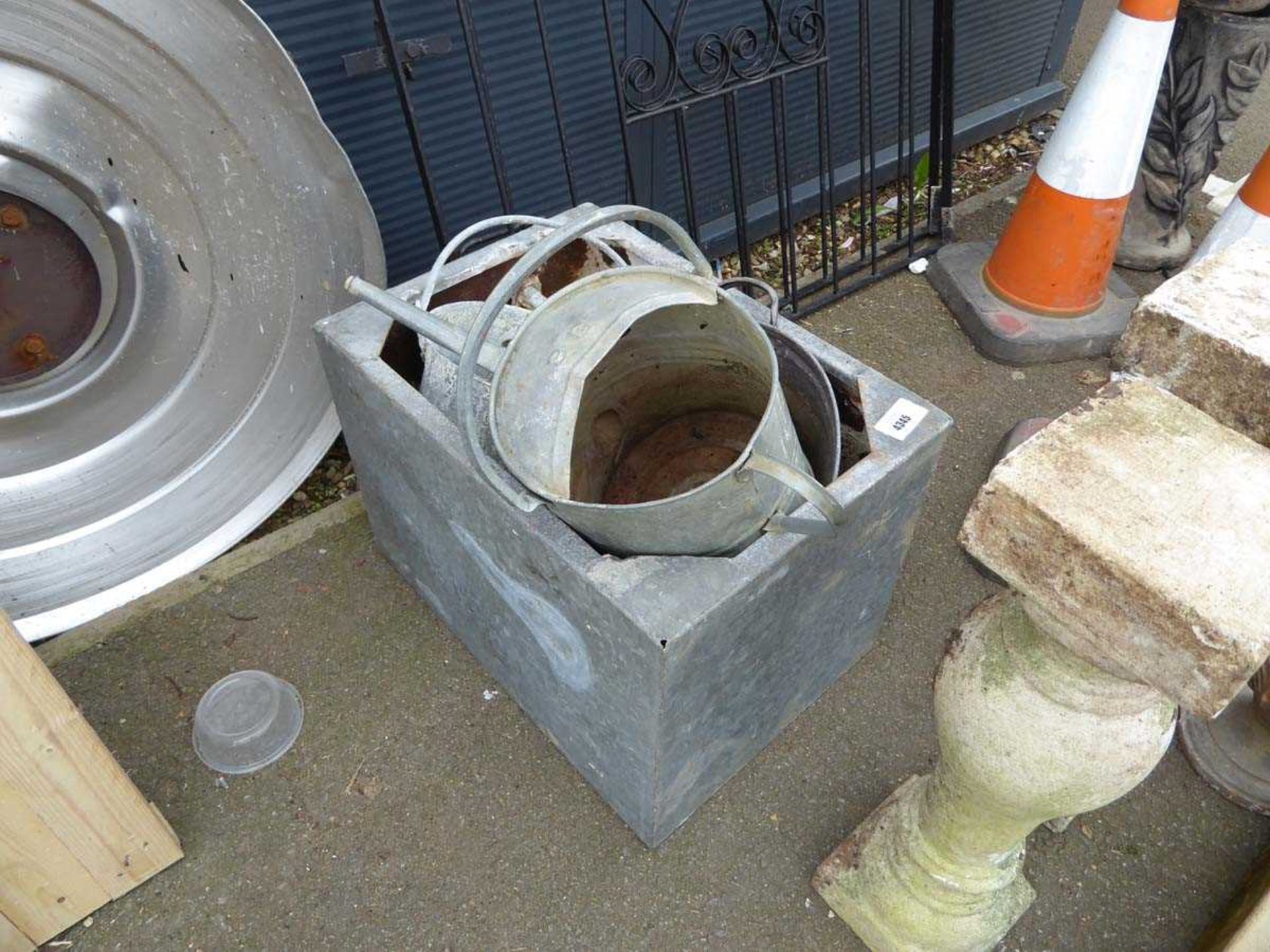 +VAT Small galvanised water tank and watering cans
