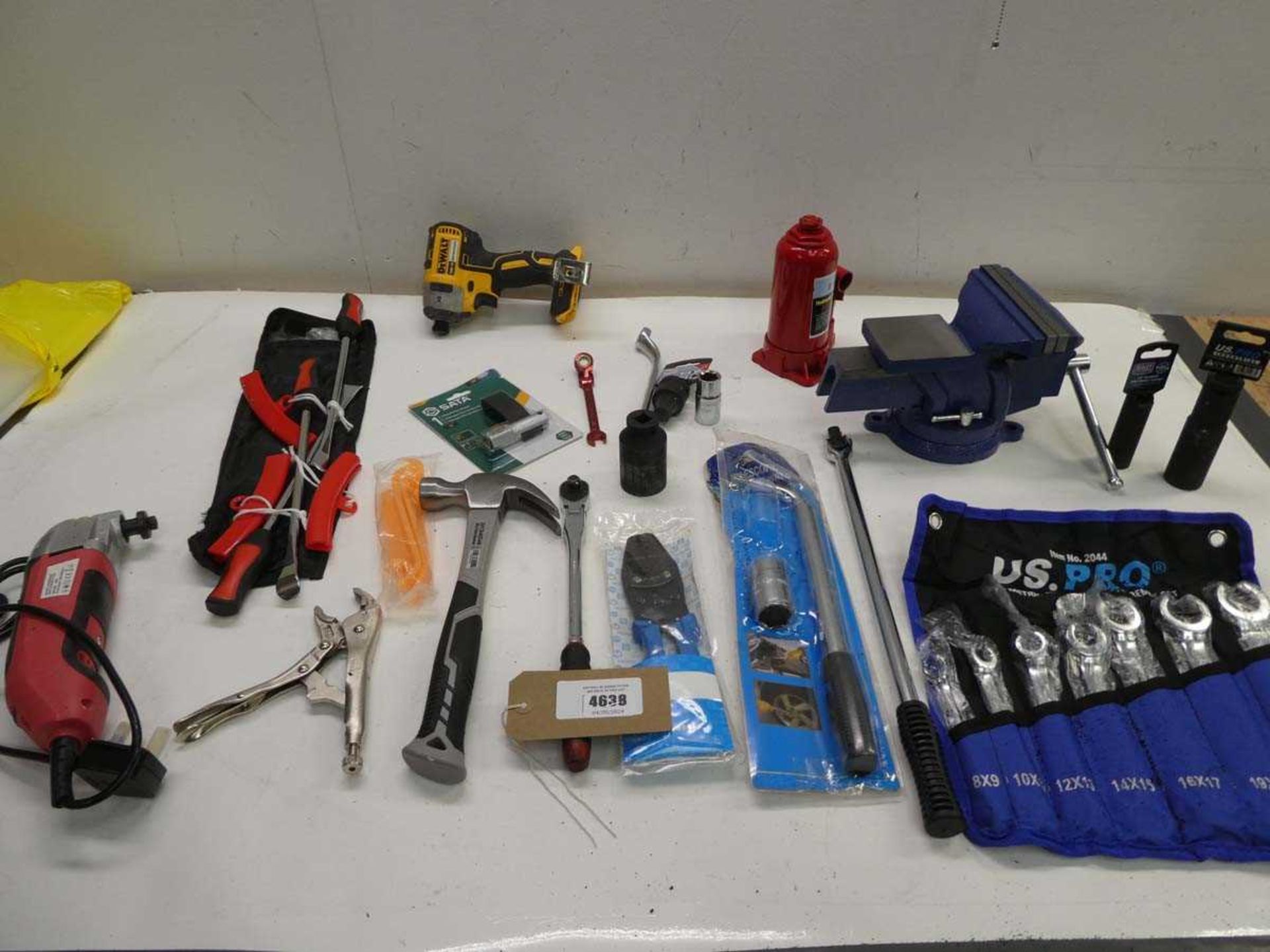 +VAT Wrench set, vice, impact sockets, leavers, DeWalt impact driver, multi tool, claw hammer and