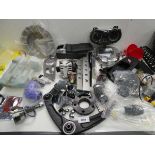 +VAT Large box of car spares including joint set, suspension arm, Alternator, speedo, hub, washer