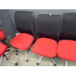 2 red cloth mesh back swivel chairs