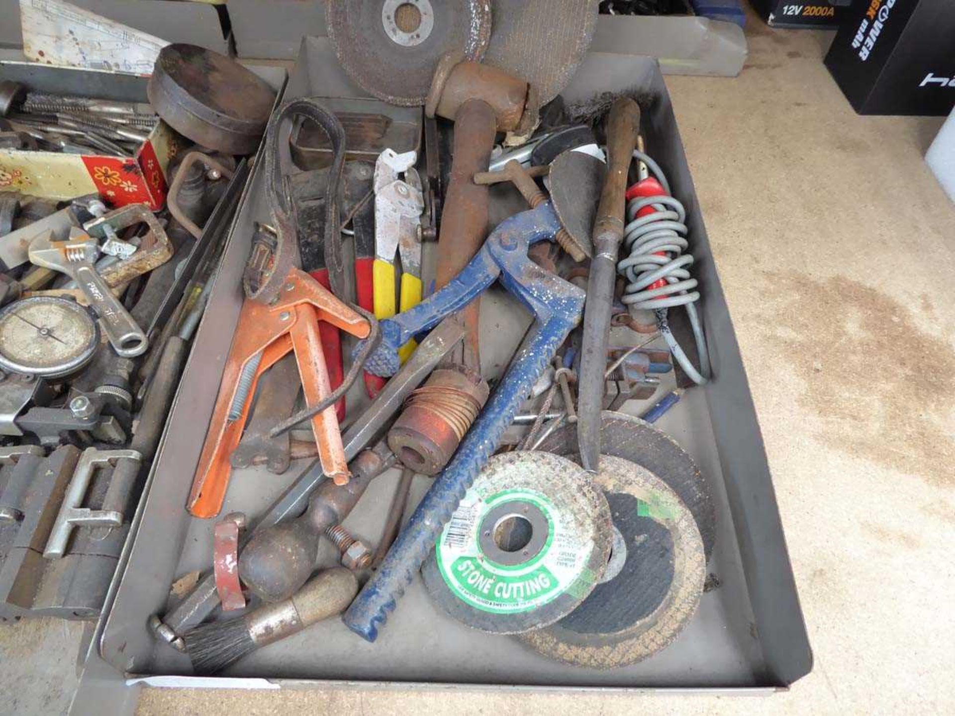 +VAT 5 assorted trays of tools including machine tools, cutters, spanners, files, fixings, blades, - Image 3 of 5