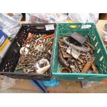 2 crates of assorted items inc. drill bits, sockets, cable, charger, etc.