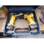 DeWalt battery drill and DeWalt angle drill, 2 batteries, no charger