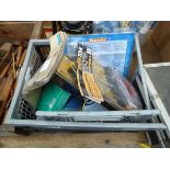 Basket containing sanders, wire brush set, masking tape, decorators tools, etc